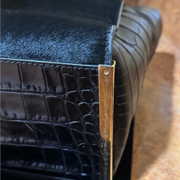 MICHAEL KORS LANA BLACK LEATHER CALF HAIR BLACK CROC ACCENT LARGE TOTE, Vintage - Picture 9 of 15